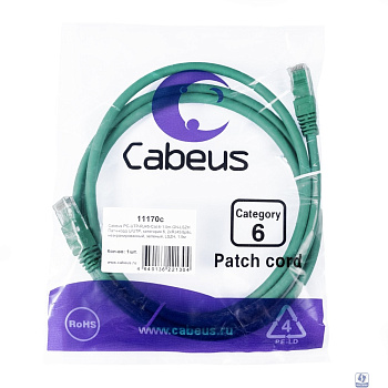 Cabeus PC-UTP-RJ45-Cat.6-1.5m-GN-LSZH Патч-корд U/UTP, категория 6, 2xRJ45/8p8c, неэкранированный, зеленый, LSZH, 1.5м