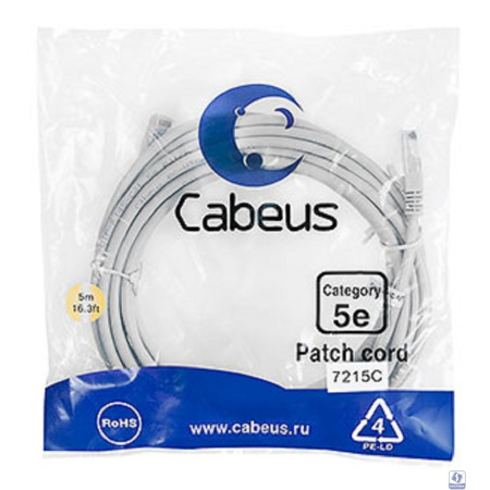 Cabeus PC-UTP-RJ45-Cat.5e-5m-WH Патч-корд U/UTP, категория 5е, 2xRJ45/8p8c, неэкранированный, белый, PVC, 5м