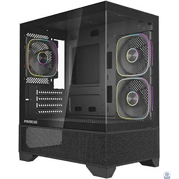 Powercase Корпус Vision Micro M4B, Tempered Glass, Type-C, 3x 120mm ARGB PWM Fan, чёрный, mATX  (CVMM4B-A3)