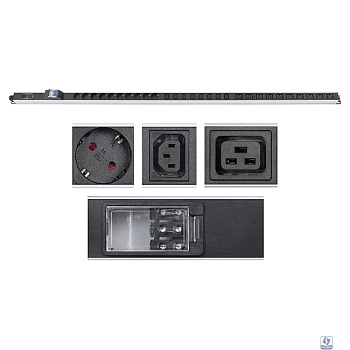 Cabeus PDU-32-10S-10C19-8C13-B-T Блок розеток для 19" шкафов, вертикальный, 10 розеток Schuko, 10 розеток IEC 320 C19, 8 розеток IEC 320 C13, 32А, автомат защиты, алюминиевый корпус, клеммная колодка