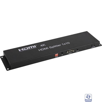 ORIENT HSP0110H, HDMI 4K Splitter 1->10, HDMI 1.4/3D, UHDTV 4K(3840x2160)/HDTV1080p/1080i/720p, HDCP1.2, EDID управление, RS232 порт, IR вход, внешний БП 12В/2А, метал.корпус (31036)