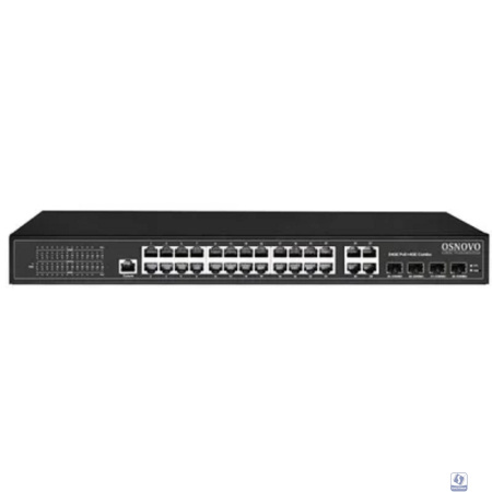 Коммутатор/ OSNOVO Управляемый L2 PoE коммутатор Gigabit Ethernet на 24 RJ45 PoE + 4 x GE Combo Uplink, до 30W на порт, суммарно до 400W  (SW-8244/L(400W))