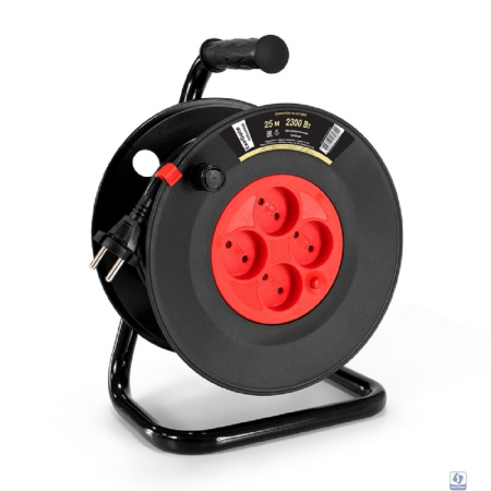 Exegate EX295744RUS Удлинитель на катушке ExeGate industrial ECS-10-2-25 (4 евророзетки, IP20, 25м, защита от детей, защита от перегрузки, 2х1,0мм2, 10А/2.3кВт)