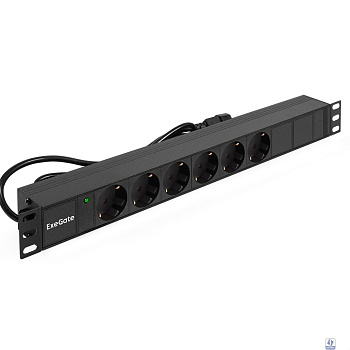 Exegate EX280829RUS Блок розеток ExeGate ServerPro PDU-19H604 Al-6S-C14-2.5, 19",1U,алюм, 6Schuko, кабель с C14 2.5м