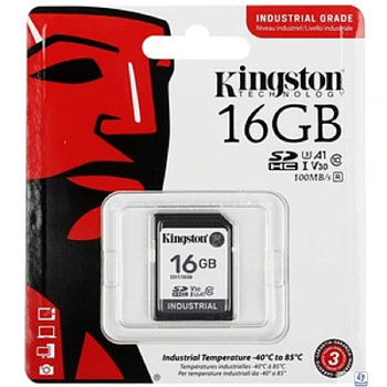 Промышленная карта памяти SecureDigital 16GB Kingston, Class 10 U1 UHS-I MLC, темп. режим от -40? до +85? (SDIT/16GB)