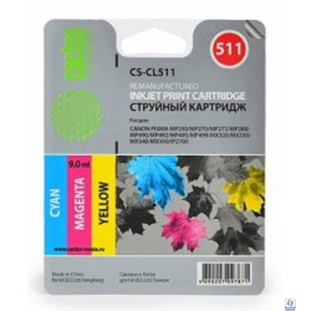 Cactus CL-511 Картридж CACTUS  CS-CL511 для Canon PIXMA MP240/ MP250/MP260/ MP270/ MP480/ MP490/ MP492/MX320/ MX330, трехцветный, 9 мл