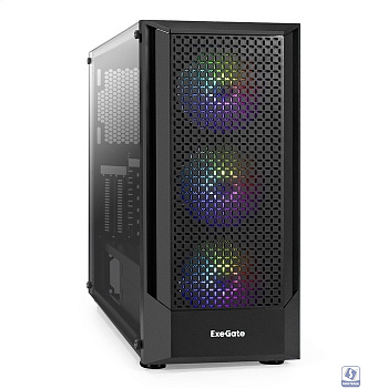 Exegate EX296352RUS Корпус Miditower ExeGate EVO-8227-NPX500 (ATX, БП 500NPX с вент. 12см, 2*USB+1*USB3.0+HD Audio, черный, 3 вент. с RGB подсветкой, боковая панель - закаленное стекло)