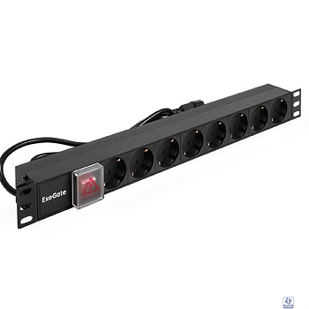 Exegate EX280845RUS Блок розеток ExeGate ServerPro PDU-19H806 Al-8S-C14-3-SW, 19", 1U, алюм, 8Schuko, кабель с C14 3м