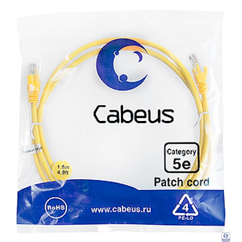 Cabeus PC-UTP-RJ45-Cat.5e-1.5m-YL Патч-корд U/UTP, категория 5е, 2xRJ45/8p8c, неэкранированный, желтый, PVC, 1.5м