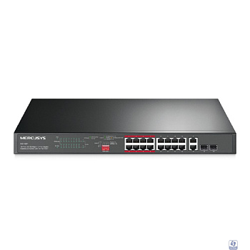 Mercusys MS118CP 16-портовый монтируемый в стойку PoE+ коммутатор 10/100 Мбит/с с 2 гигабитными портами