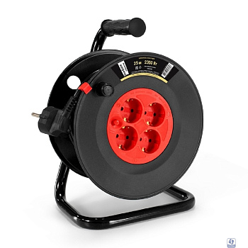 Exegate EX295740RUS Удлинитель на катушке ExeGate industrial ECS-10-3-25 (4 евророзетки с заземлением, IP20, 25м, защита от детей, защита от перегрузки, 3х1,0мм2, 10А/2.3кВт)