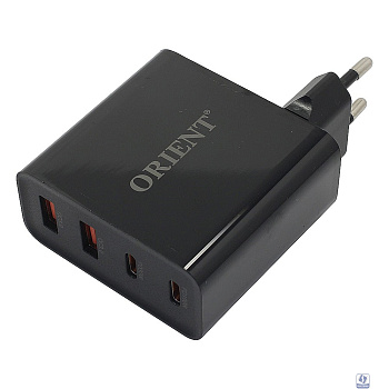 ORIENT PU-A100WL, Сетевое зарядное устройство с функцией быстрой зарядки, мощность 100Вт, Quick Charge 3.0+Power Delivery, выходы: 2xUSB-A + 2xType-C/PD, DC 5/9/12/15/20В, цвет черный (33168)