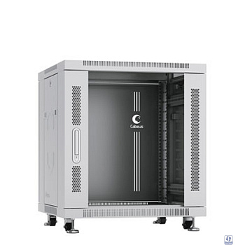 Cabeus SH-05C-12U60/80 Шкаф телекоммуникационный 19" напольный для серверного оборудования 12U 600x800x730mm (ШхГхВ) передняя стеклянная и задняя сплошная металлическая двери, ручка с замком, цвет сер