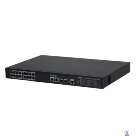 DAHUA DH-S4220-16GT-190 16-портовый гигабитный управляемый коммутатор с PoE, уровень L2, 16xRJ45 1Gb PoE, 2xRJ45 1Gb, 2xSFP 1Gb, суммарно до 190Вт, коммутация 56 Гбит/с, MAC-таблица 8к