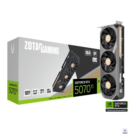 Видеокарта ZOTAC RTX5070Ti SOLID SFF OC 16GB GDDR7 256bit 3xDP HDMI 3FAN PREMIUM PACK