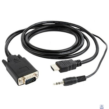 Кабель HDMI->VGA Cablexpert A-HDMI-VGA-03-10, 19M/15M + 3.5Jack, медь, позол.разъемы, 3м, черный, пакет