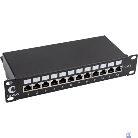 Cabeus PL-12-Cat.6 10"-SH-Dual IDC Патч-панель 10", установочный размер 236 мм, 12 портов RJ-45 полностью экранированная, категория 6, Dual IDC