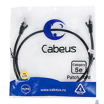 Cabeus PC-UTP-RJ45-Cat.5e-1m-BK Патч-корд U/UTP, категория 5е, 2xRJ45/8p8c, неэкранированный, черный, PVC, 1м