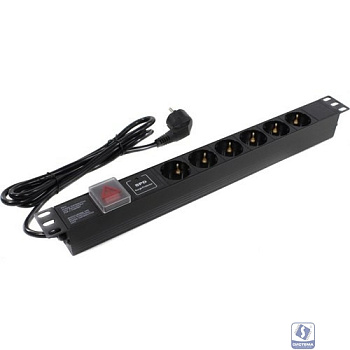 Exegate EX280833RUS Блок розеток ExeGate ServerPro PDU-19H608 Al-6S-EU2-SW-SPD1, 19",1U,алюм, 6Schuko, евровилка,2м,SPD1