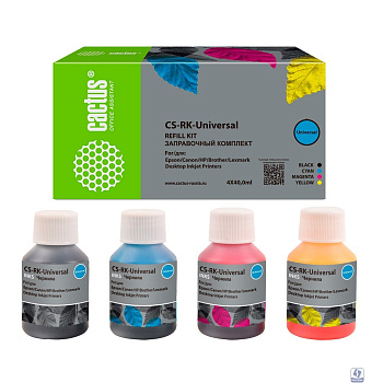 Заправочный набор Cactus CS-RK-Universal голубой/пурпурный/желтый/черный набор 4х40мл для HP/Lexmark