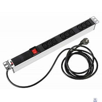 REM Блок розеток Rem-16 с выкл., 9 IEC 60320 C13, 16A, алюм., 19", шнур 3 м. (R-16-9C13-V-440-3)