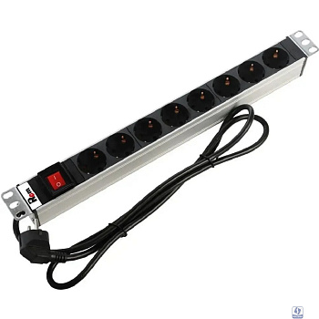 REM Блок розеток Rem-16 с выкл., 8 Schuko, 16A, алюм., 19", шнур 1,8 м. ( R-16-8S-V-440-1.8)