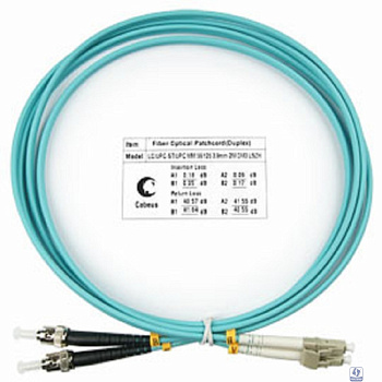 Cabeus FOP-50-LC-ST-2m Шнур оптический duplex LC-ST 50/125 mm OM3 2м LSZH