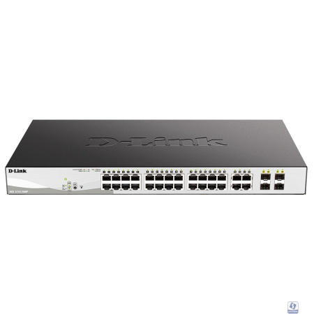 D-Link DGS-1210-28MP/F4A Управляемый L2 коммутатор с 24 портами 10/100/1000Base-T и 4 комбо-портами 100/1000Base-T/SFP (24 порта PoE 802.3af/at, PoE-бюджет 370 Вт)