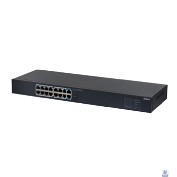 DAHUA DH-SG1016 16-портовый гигабитный неуправляемый коммутатор, 16xRJ45 1Gb, коммутация 32 Гбит/с, MAC-таблица 8К, металл