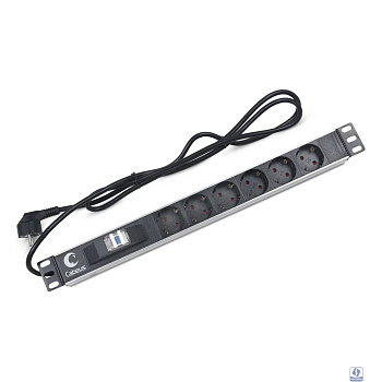 CABEUS PDU-6P-B-2EU БЛОК ЕВРОРОЗЕТОК ДЛЯ 19" ШКАФОВ, ГОРИЗОНТАЛЬНЫЙ, 6 РОЗЕТОК, АВТОМАТ ЗАЩИТЫ 16 A , ШНУР 2М, АЛЮМИНИЕВЫЙ КОРПУС, НЕМЕЦКИЙ СТАНДАРТ