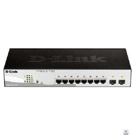 D-Link DGS-1210-10P/F3A Управляемый L2 коммутатор с 8 портами 10/100/1000Base-T и 2 портами 1000Base-X SFP (8 портов PoE 802.3af/at, PoE-бюджет 65 Вт)
