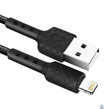 Defender USB кабель F181 Lightning, black, 1м, 2.4А, нейлон, пакет (87114BLA)