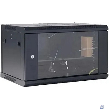 Rexant (04-0666-112) Настенный телекоммуникационный шкаф 19" 6U 600?600мм, дверь стекло, с задней стенкой, разборный, черный (RAL 9005)