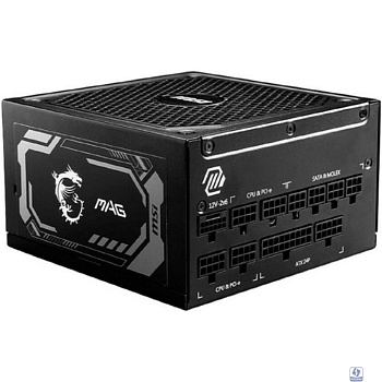 Блок питания ПК/ Power Supply MSI MAG A1000GL PCIE5, 1000W 80+ Gold (ATX, 3.1, PCIe 5.1, Full modular, 1x24(20+4)pin, 2xCPU 8(4+4)pin, 4xPCIe*2 8(6+2)pin, 1x12V-2x6, 12xSATA3, 4xMOLEX4pin, Active, 135