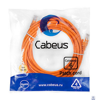 Cabeus PC-UTP-RJ45-Cat.6-5m-OR Патч-корд U/UTP, категория 6, 2xRJ45/8p8c, неэкранированный, оранжевый, PVC, 5м