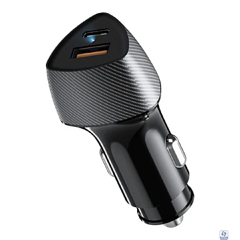 Rexant (16-0241) Автомобильное зарядное устройство c двумя портами (USB-A QC 3.0 + USB-C PD) со световой индикацией, 20Вт, черное 