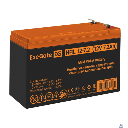 Exegate EX285658RUS Аккумуляторная батарея HRL 12-7.2 (12V 7.2Ah, 1227W, клеммы F2)