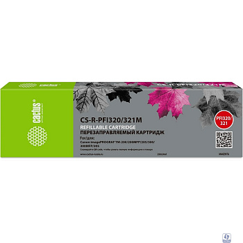 Картридж перезаправляемый струйный Cactus CS-R-PFI320/321M PFI-320/321M пурпурный (260мл) для Canon imagePROGRAF TM-200/200MFP/205/300/300MFP/305 без чипа
