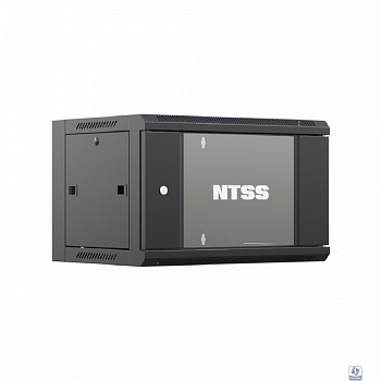 NTSS Шкаф настенный телекоммуникационный NTSS W 6U 600х600х370мм, 2 профиля 19, дверь стеклянная, боковые стенки съемные, задняя стенка, разобранный, черный RAL 9005 NTSS-W6U6060GS-BL