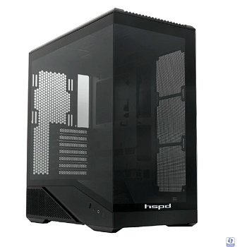 Case HSPD F711, Panoramic Full Tower, Black, TG, 0.7 SPCC, no fans ATX, mATX, mITX 190/420/280mm 2x2.5", 2x3.5", 7xPCI 1xUSB-A 3.0, 1xUSB-C 445x235x475mm