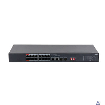 DAHUA DH-S3218-16ET-240 16-портовый неуправляемый коммутатор с РоЕ, 16xRJ45 100Mb, 2хКомбо SFP/RJ45 1Gb uplink, суммарно до 240Вт, коммутация 7.2 Гбит/с, MAC-таблица 8К