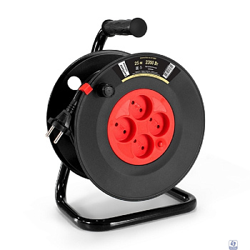 Exegate EX295744RUS Удлинитель на катушке ExeGate industrial ECS-10-2-25 (4 евророзетки, IP20, 25м, защита от детей, защита от перегрузки, 2х1,0мм2, 10А/2.3кВт)