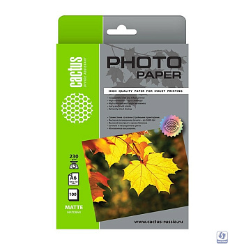 Cactus CS-MA6230100 Фотобумага 10x15/230г/м2/100л./белый матовое для струйной печати