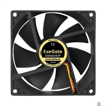 Exegate EX297049RUS Вентилятор 12В DC ExeGate ExtraSilent ES09225S3P (92x92x25 мм, Sleeve bearing (подшипник скольжения), 3pin, 2000RPM, 25dBA)