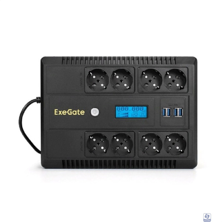 Exegate EX295013RUS ИБП ExeGate NEO Smart LHB-650.LCD.AVR.8SH.CH.RJ.USB <650VA/390W, LCD, AVR, 8*Schuko, RJ45/11, USB, 4*USB-порта для зарядки, Black>