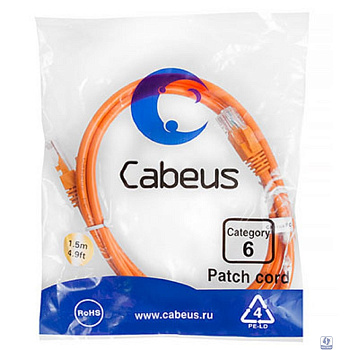 CABEUS PC-UTP-RJ45-CAT.6-1.5M-OR ПАТЧ-КОРД U/UTP, КАТЕГОРИЯ 6, 2XRJ45/8P8C, НЕЭКРАНИРОВАННЫЙ, ОРАНЖЕВЫЙ, PVC, 1.5М