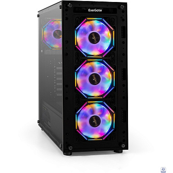 Exegate EX296079RUS Корпус Miditower ExeGate i3 BASE-EVO800 (ATX, БП EVO800RGB с вент. 12 см, с окном, 1*USB+1*USB3.0, аудио, 4 вент. 12см с RGB подсветкой)