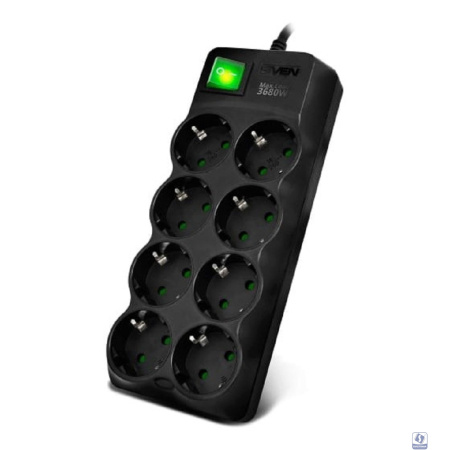 SVEN Фильтр SF-08E-16 3,0 м (8 розеток с защитными шторками,16А) черный, цветная коробка [SV-021610]