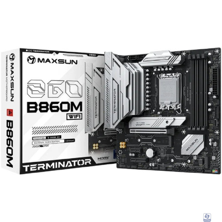MAXSUN MS-Terminator B860M WIFI (Socket 1851, mATX, 4*DDR4(128Gb), DP/HDMI, 4*SATA3, 3*M.2, 1*PCIEx16/1*PCIEx4/1*PCIEx1, 1*Type-C,  4*USB2.0, 2*USB 3.2, LAN 1*2.5G, BT,  Wi-Fi6,  RTL)