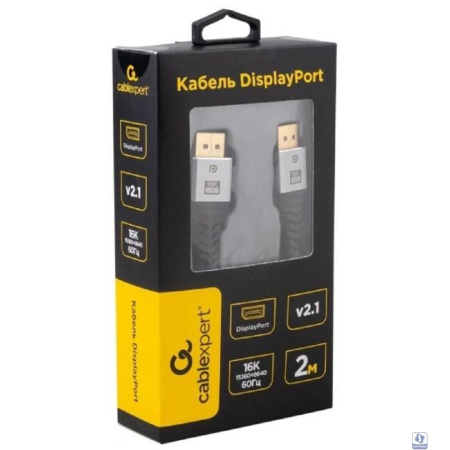Cablexpert Кабель DisplayPort 20M/20M, v2.1, 16K, медь, тройной экран, нейлон, 2м,черный,коробка (CCP-DP16K-2M)